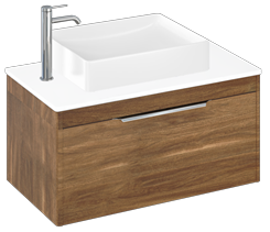 Shoreditch 850mm Wall Hung Single Drawer Unit, White Worktop and Quad Countertop Basin-Caramel