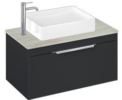 Shoreditch 850mm Wall Hung Single Drawer Unit, Concrete Haze Worktop and Quad Countertop Basin-Matt Grey