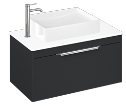 Shoreditch 850mm Wall Hung Single Drawer Unit, White Worktop and Quad Countertop Basin-Matt Grey