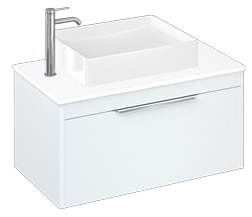 Shoreditch 850mm Wall Hung Single Drawer Unit, White Worktop and Quad Countertop Basin-Matt White