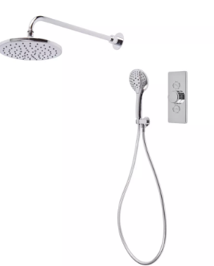 AXIOM DUAL FUNCTION PUSH BUTTON VALVE WITH SHOWER HEAD AND THREE FUNCTION SHOWER HANDSET