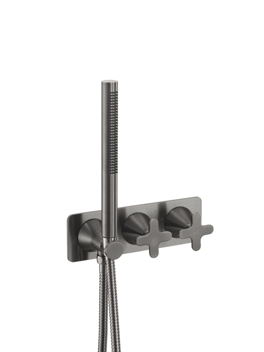 Thermostatic concealed 2 outlet shower valve with attached handset (both handles included) - JTP
