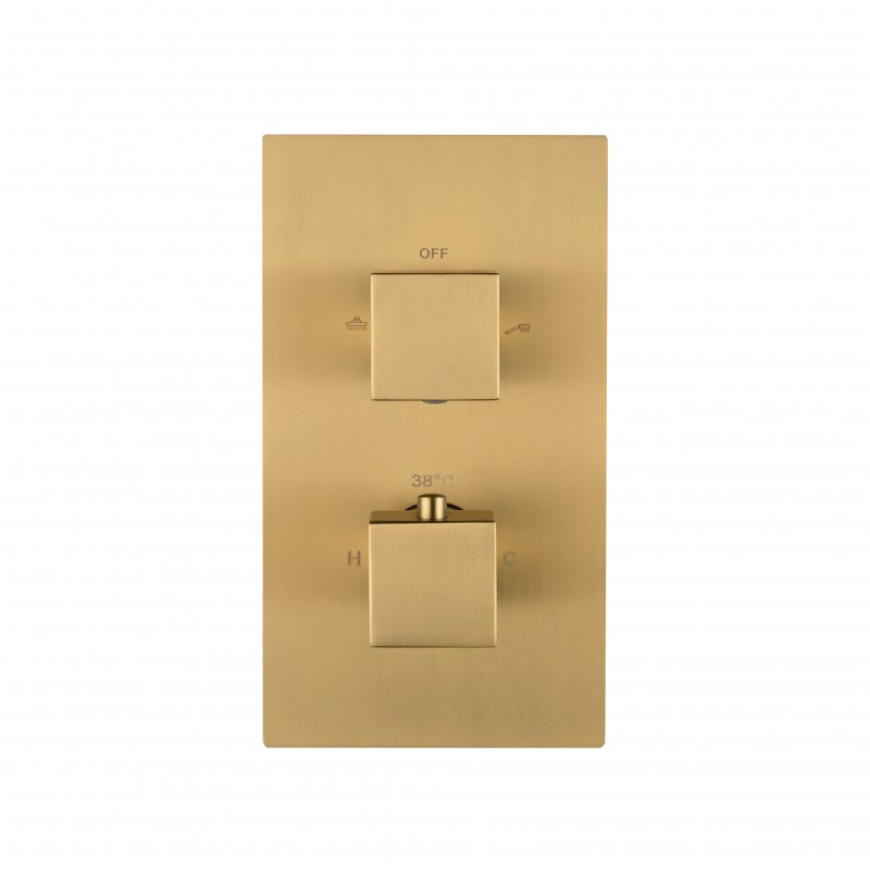 Square twin handle thermostatic shower valve (Vertical), 1-outlet Brush Gold (STV1-BG)