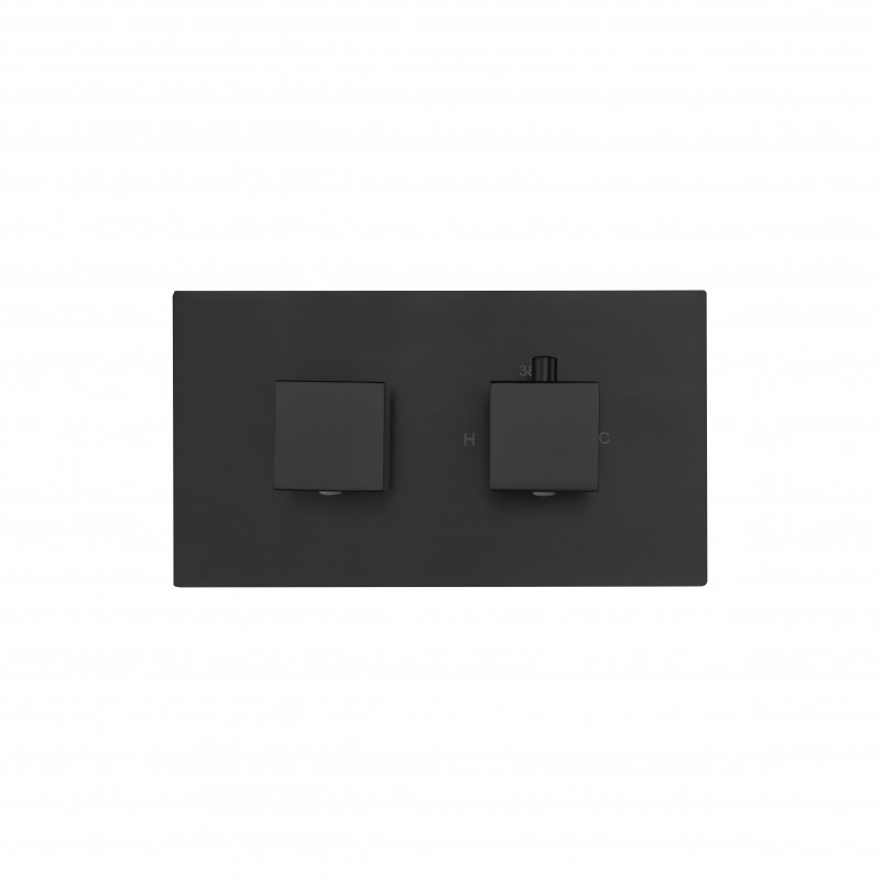Square twin handle thermostatic shower valve (Horizontal), 1-outlet Matt Black (STV1-H-MB)