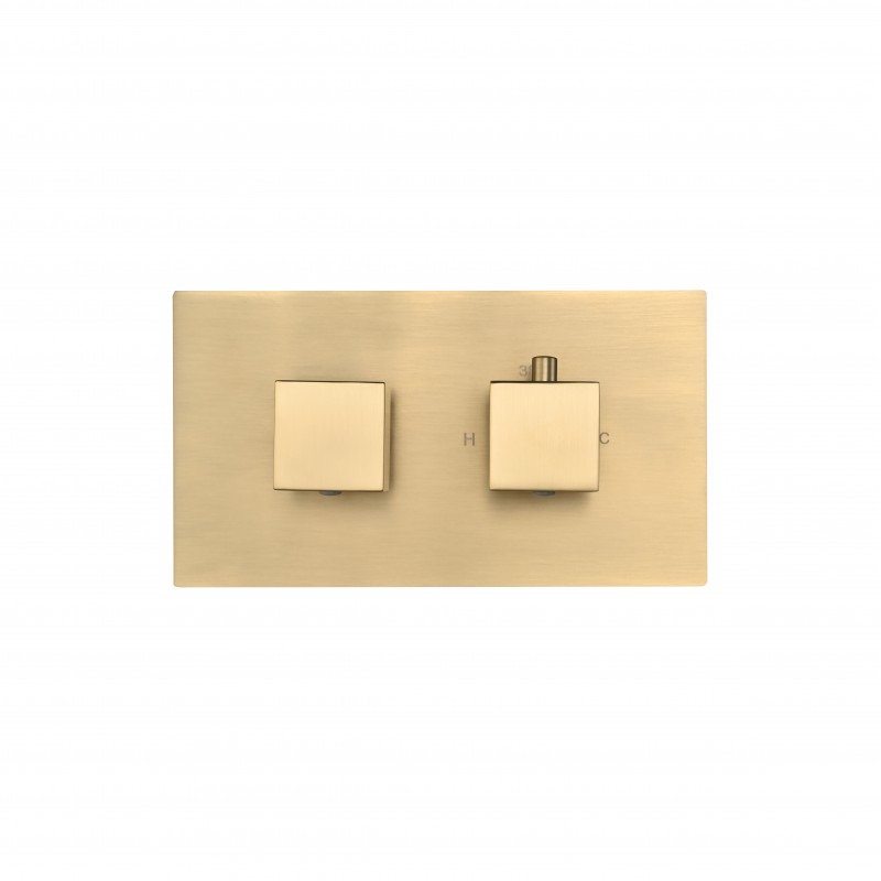 Square twin handle thermostatic shower valve (Horizontal), 2-outlet Brush Gold (STV2-H-BG)
