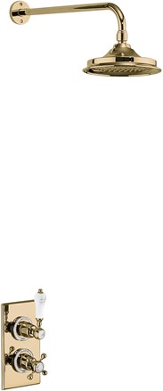 Trent Thermostatic Single Outlet Concealed Shower Valve with Fixed Shower Arm with Rose-Gold with White accent and 9 inch rose