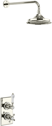 Trent Thermostatic Single Outlet Concealed Shower Valve with Fixed Shower Arm with Rose-Nickel with White accent and 12 inch Rose