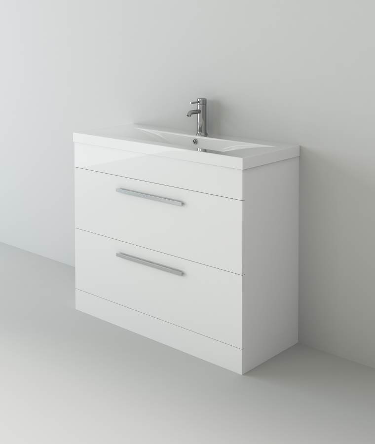 Venus 1000 White FS Unit and Mid-Edge Basin (Drawer & Flap)