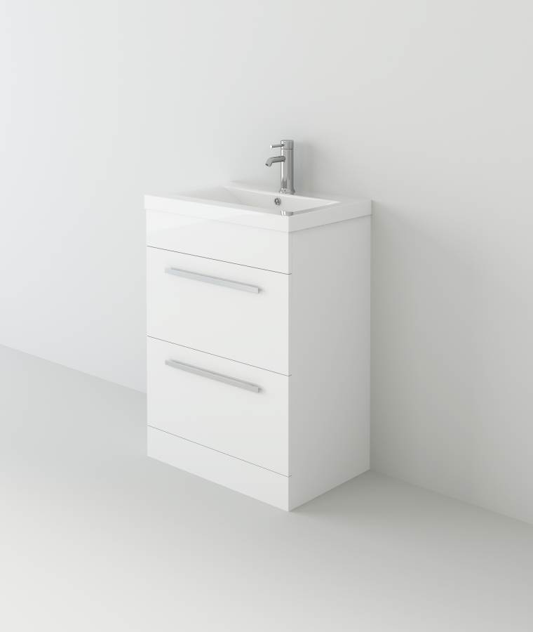 Venus 600 White FS Unit and Mid-Edge Basin (Drawer & Flap)