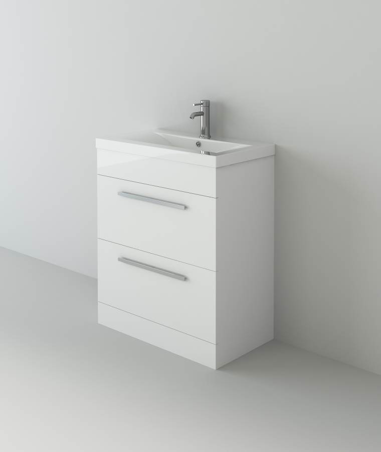 Venus 700 White FS Unit and Mid-Edge Basin (Drawer & Flap)