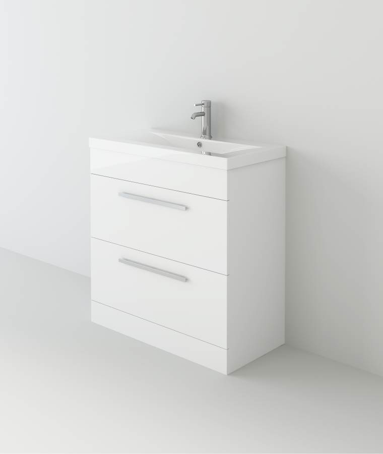 Venus 800 White FS Unit and Mid-Edge Basin (Drawer & Flap)