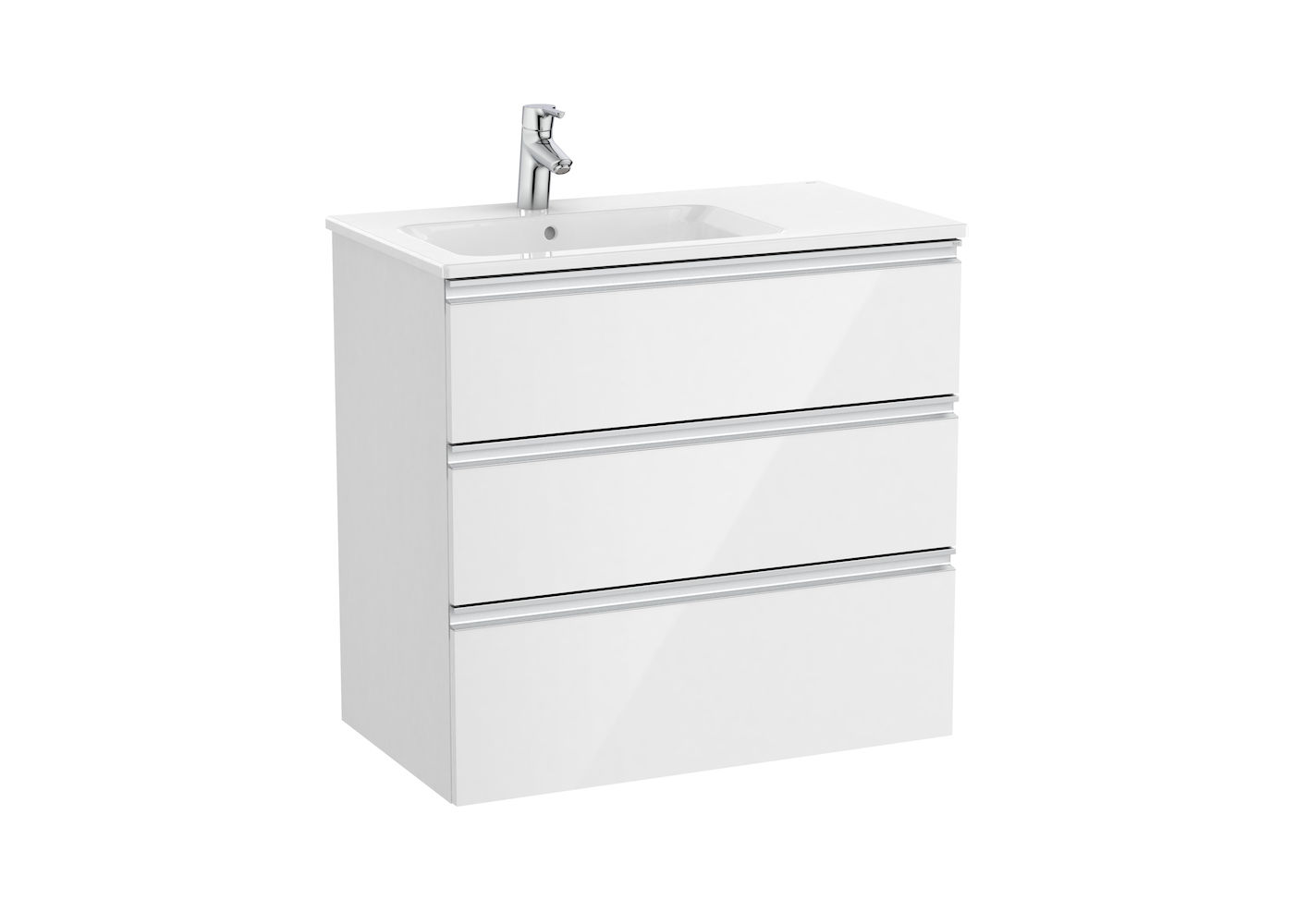 Unik (base unit with three drawers and left hand basin)-GLOSS WHITE