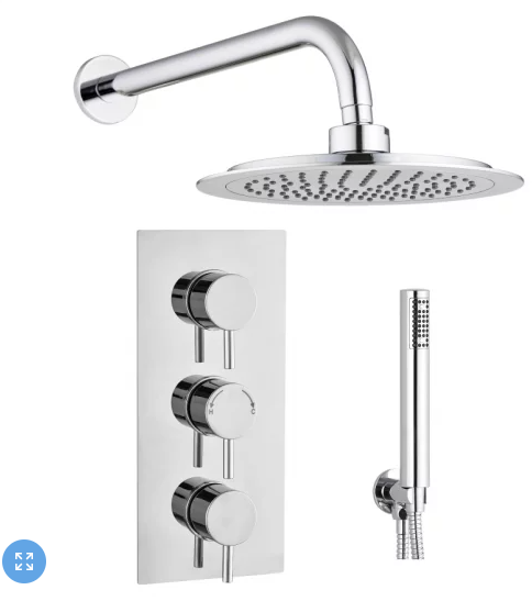 Bruma Round Concealed 3 Handle 2 Way Shower Set Wall Kit Chrome