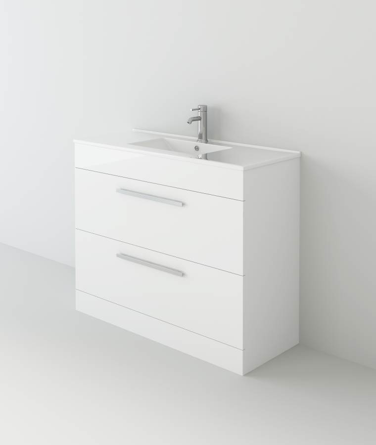 Venus 1000 White FS Unit and Slim-Edge Basin (Drawer & Flap)
