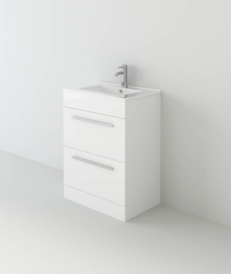 Venus 600 White FS Unit and Slim-Edge Basin (Drawer & Flap)