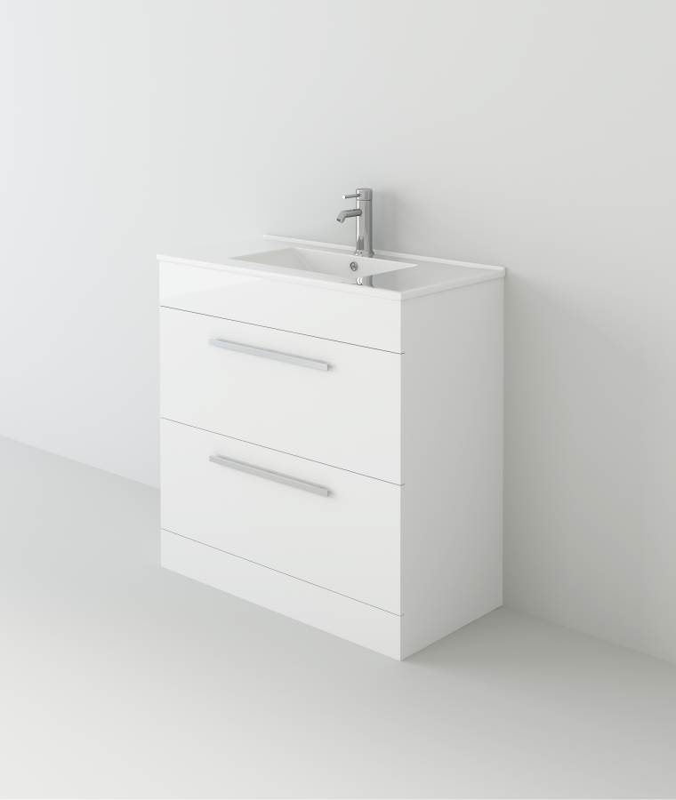 Venus 800 White FS Unit and Slim-Edge Basin (Drawer & Flap)