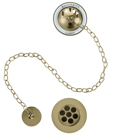 Burlington Bath Overflow, Plug & Chain-gold
