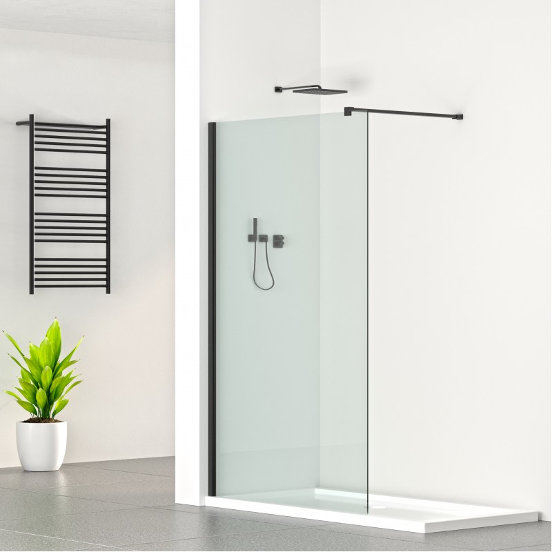 Wetroom Glass shower panel - Matt Black. (WGP80 - MB)