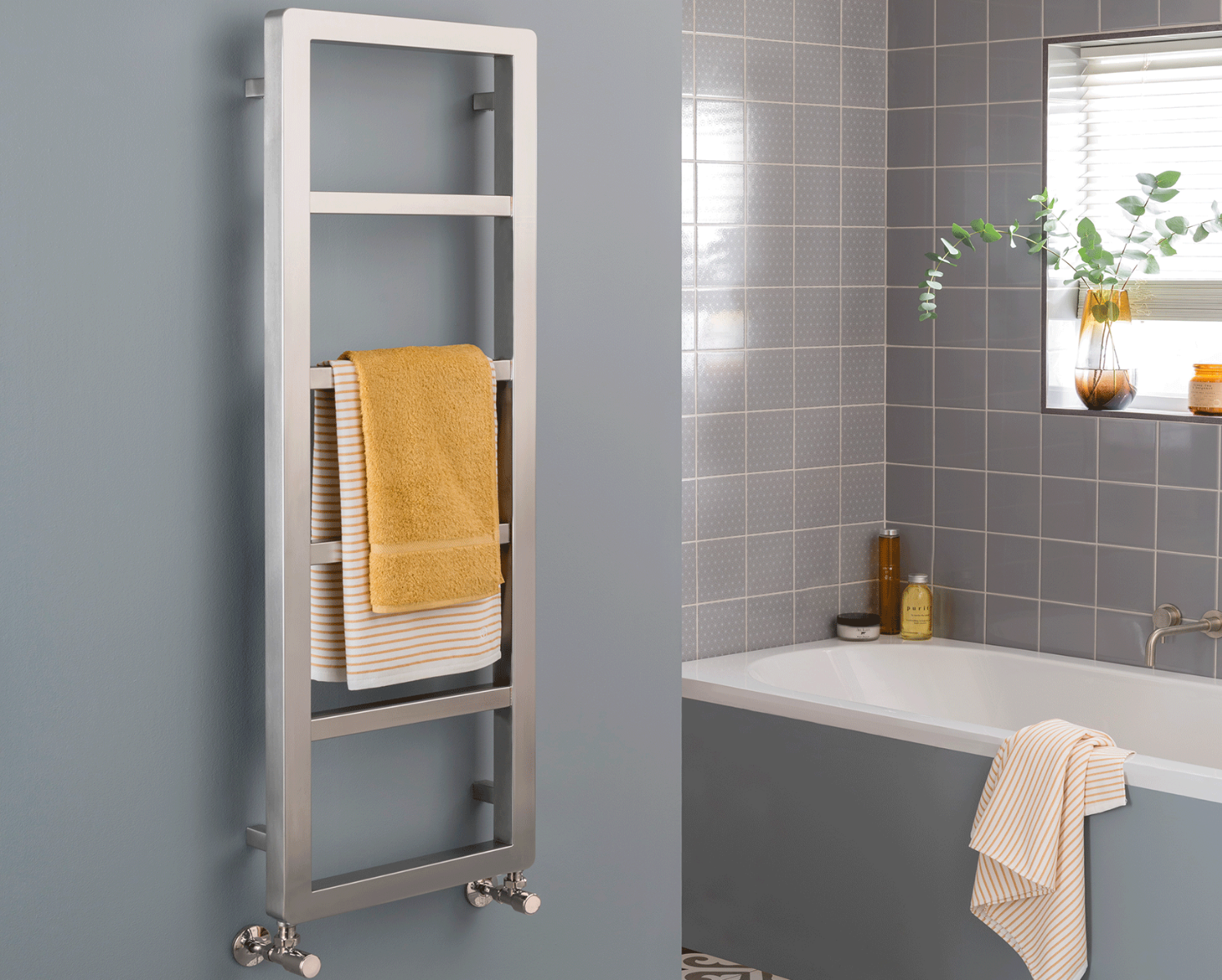 Contemporary Zenith Towel Rail Dual Energy Only - Polished Stainless Steel 1200x400